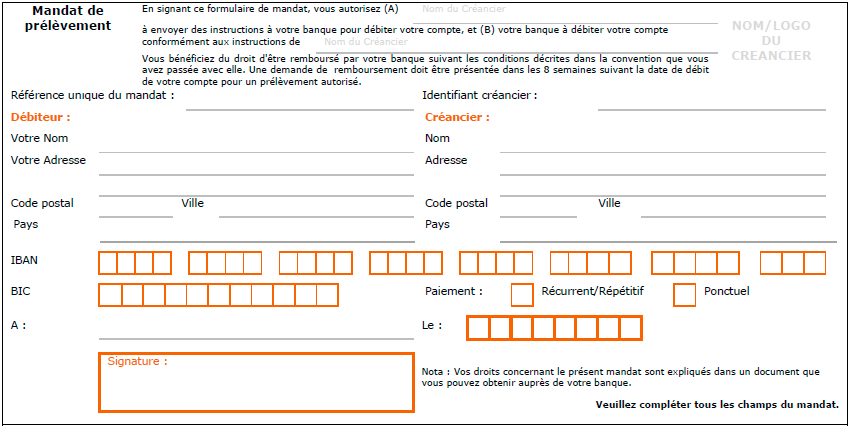 Modèle de Mandat SEPA pour le SDD Core